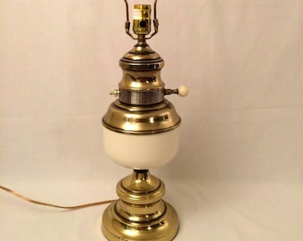 Vintage Retro White Table Lamp w/ Gold Brass Detail