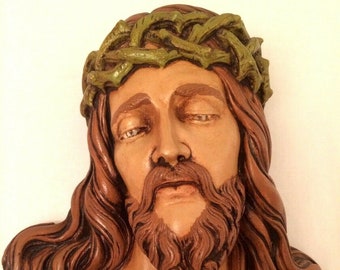 Vintage Religious Jesus Christ Crown of Thorns Wall Hanging Plaster Chalkware