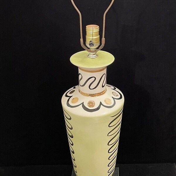 Vintage Green Gold & Black 3-Way Table Lamp MCM Art Pottery