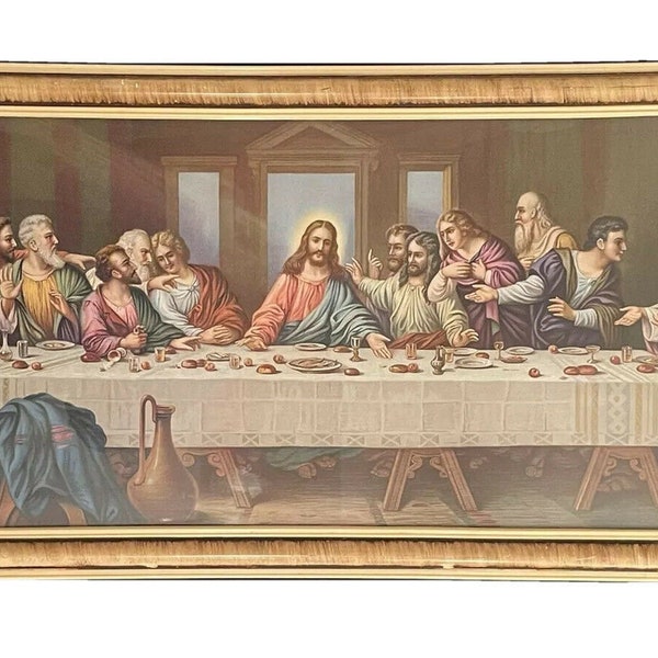Large Vintage Framed The Last Supper Jesus Religious Print