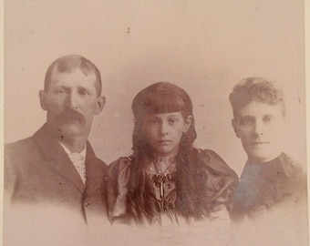 Antique Vintage Black & White Cabinet Photo Family Portrait Female Child Figural