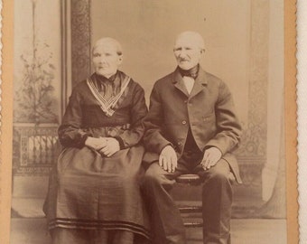 Antique Vintage Black & White Cabinet Photo Couple Portrait Grandparents Figural