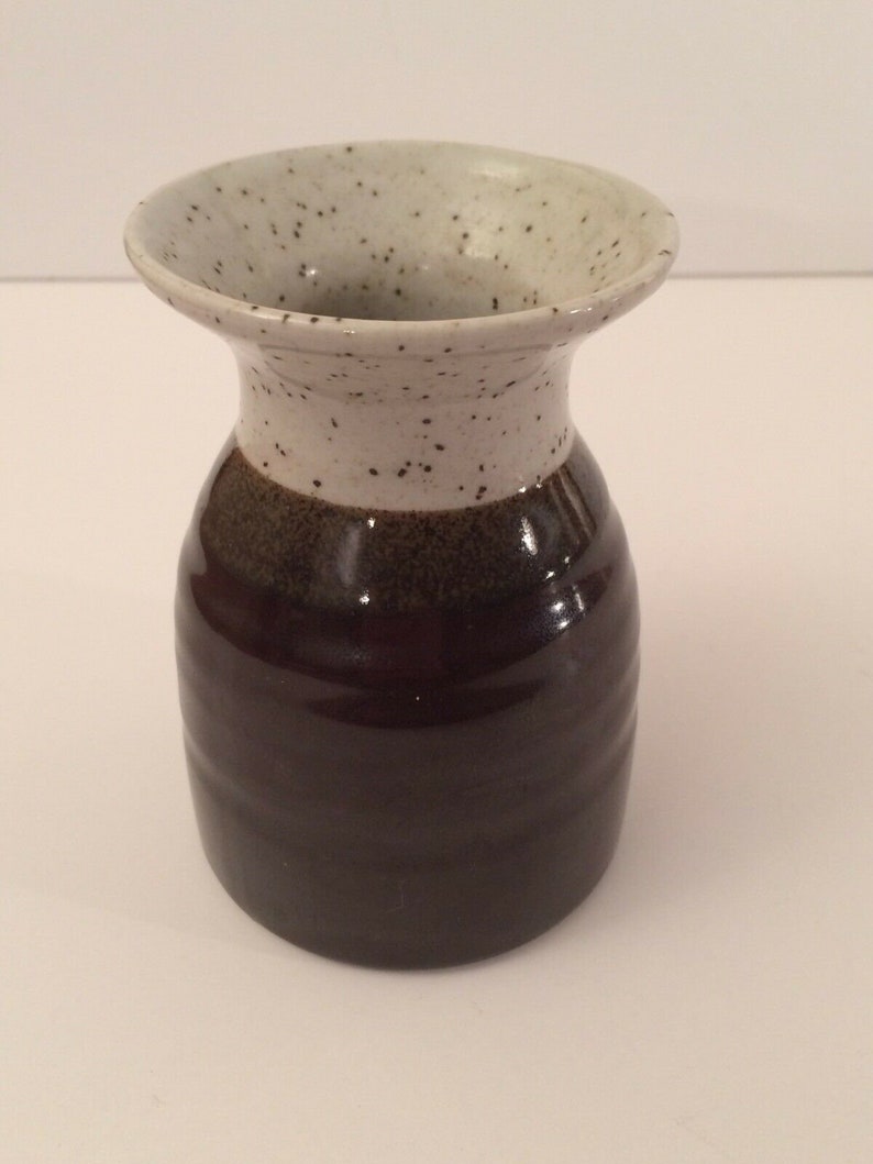 Small 4.5 Art Pottery Vase / Jug Brown & Purple image 1