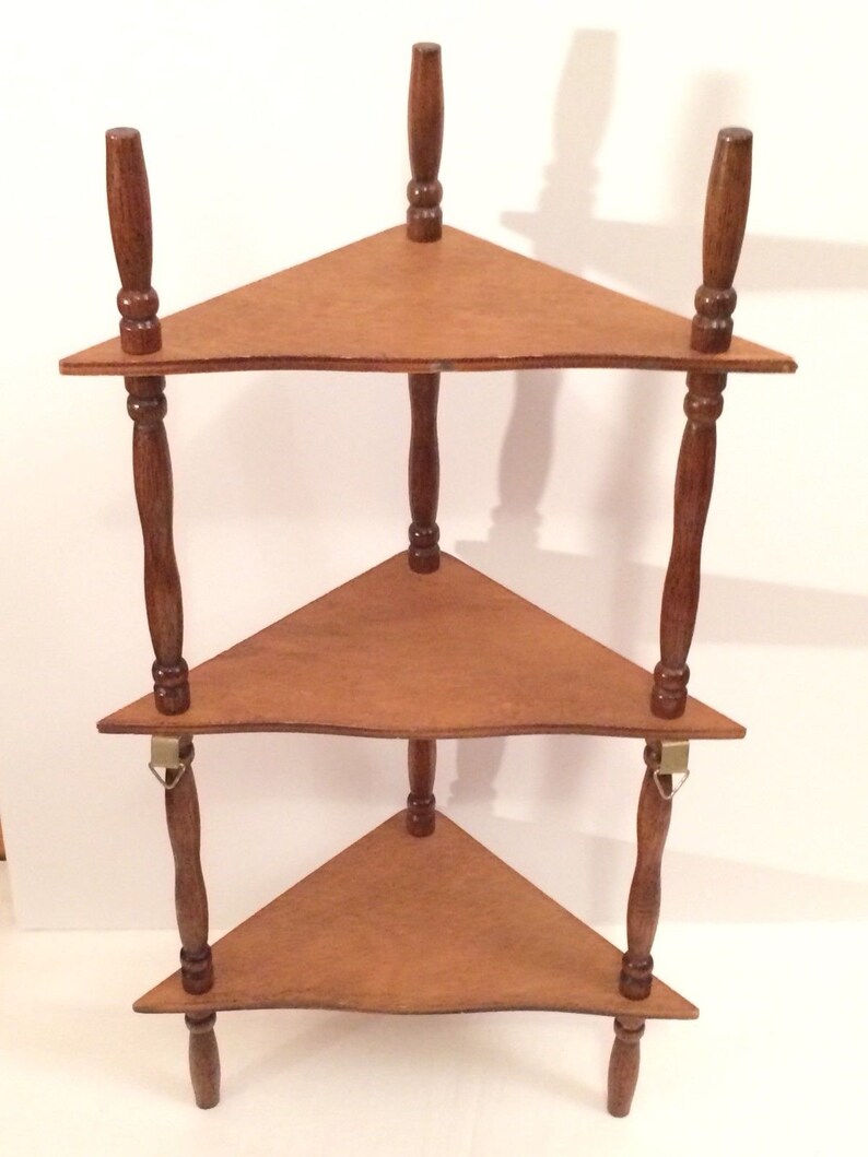 Vintage 19.25 Wood Hanging or Standing 3 Tier Wall Shelf Etsy
