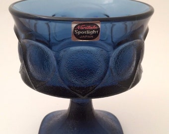 NOS Noritake Japan Blue Spotlight Sherbet / Champagne Goblet Footed Glass Vintage