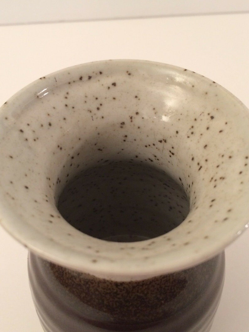 Small 4.5 Art Pottery Vase / Jug Brown & Purple image 4
