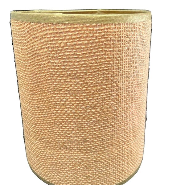 8.25" Small Vintage Mid Century Retro Clip-on Burlap Lamp Shade w/ Gold Trim