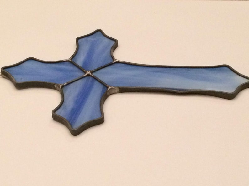 Blue Cross Religious Stained Glass Suncatcher 10x7