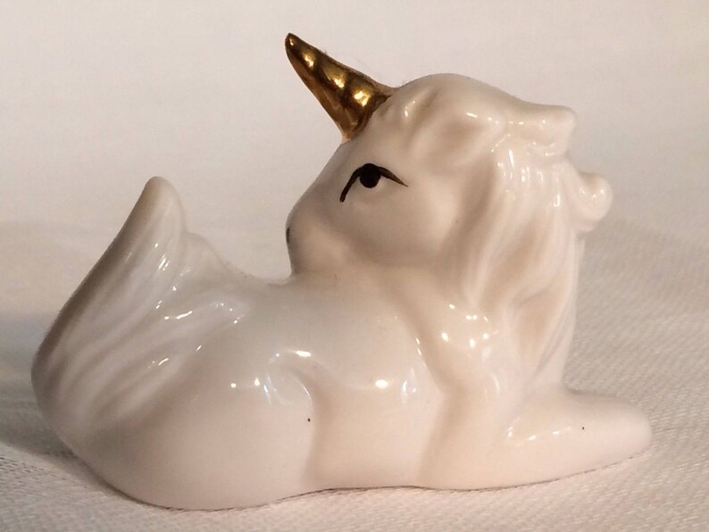 White Unicorn Vintage Porcelain Figurine Gold Tone Horn Etsy
