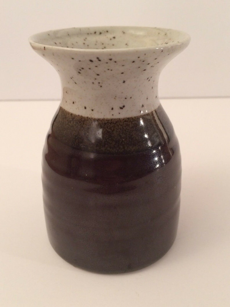 Small 4.5 Art Pottery Vase / Jug Brown & Purple image 3