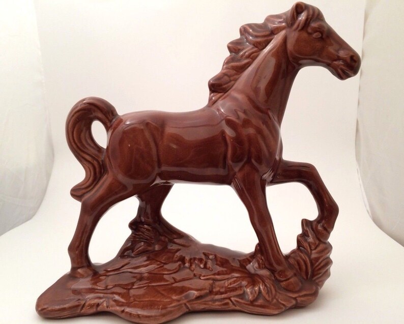 Vintage Brown Ceramic Horse Statue 7.5 Signed Figurine Etsy