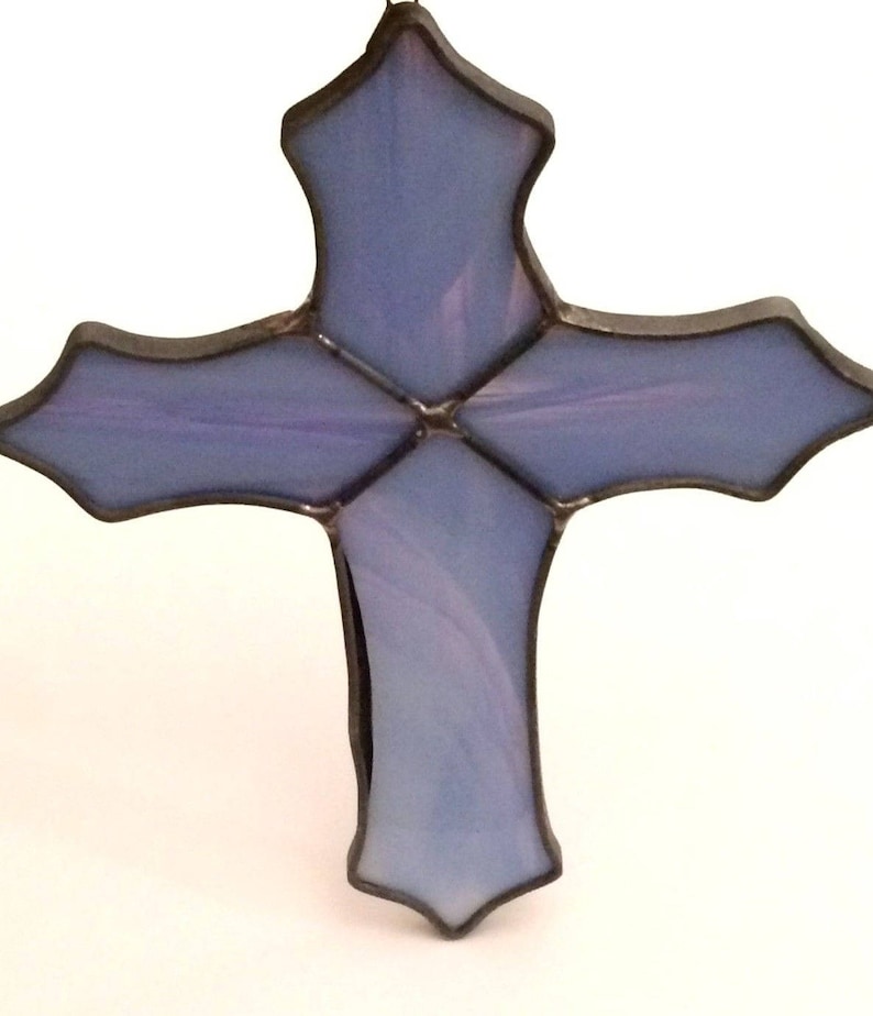 Blue Cross Religious Stained Glass Suncatcher 10x7