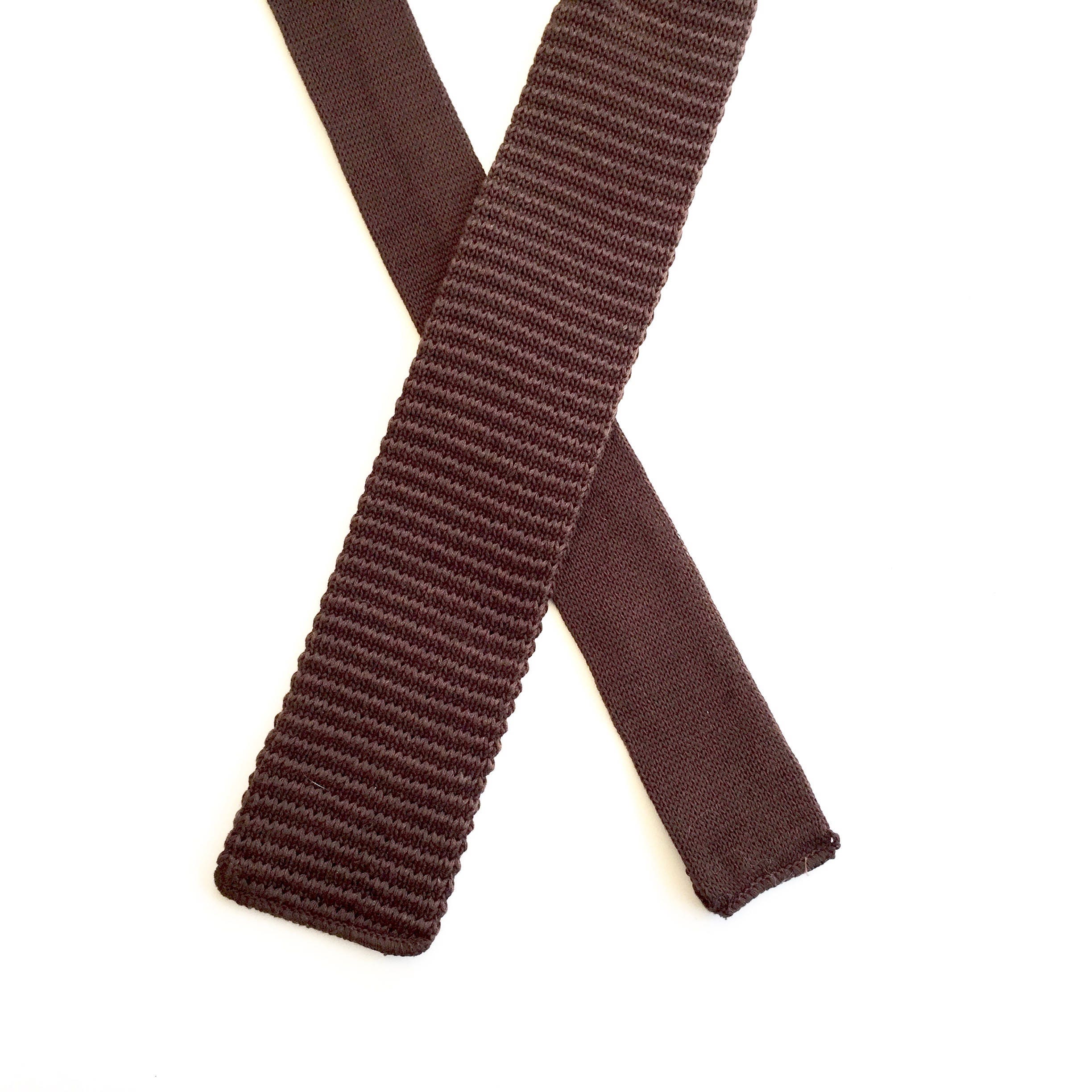 Square Knit Tie / Vintage Square End Tie / Brown Knit Tie / Etsy