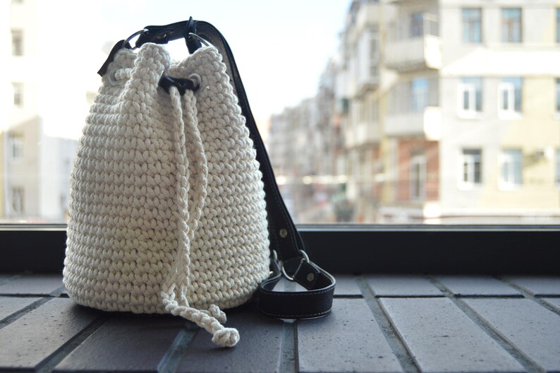 white crochet shoulder bag