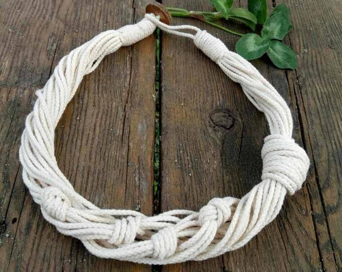 Bold Necklace White Rope Necklace Knot Summer Jewelry Cotton Necklace Chunky Jewelry Natural