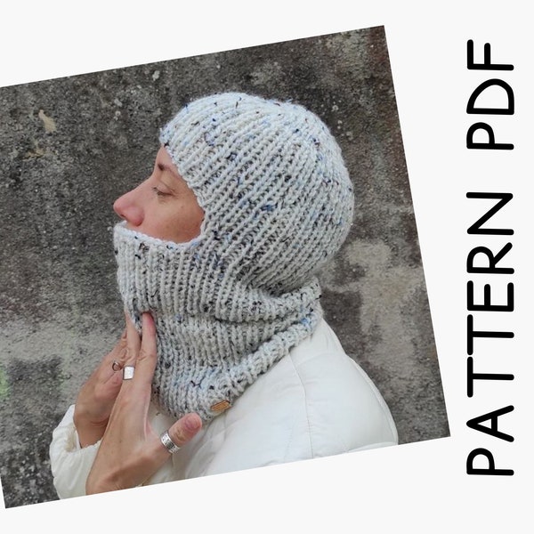 PATTERN beginner, PDF pattern, Easy PATTERN knit balaclava hat, Chunky women balaclava, Warm helmet, Knitted wool accessory, Knit hood,