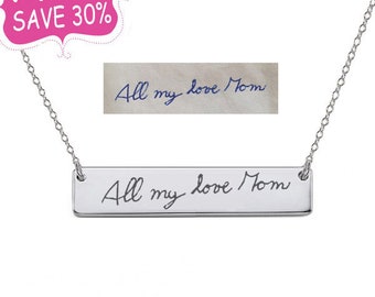 Custom 14k Solid White Gold Bar Necklace 1 inch Choose any Font or Hand Written Engraving - 14k solid white gold FLASH SALE 30% OFF