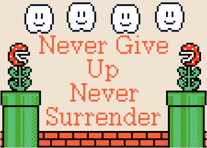 Never Give Up Never Surrender Mario MC Chris Galaxy Quest Cross Stitch Pattern image 2