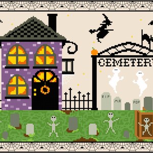 Halloween Village Cross Stitch Pattern 8.5x11