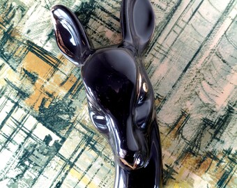 Mid Century Black and Gold Deer Head Wall Pocket Vase