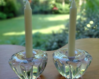 Mid Century Orrefors Sweden Pair of Glass Candle Holders Designed by Sven Palmqvist