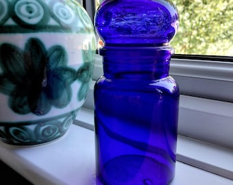 Vintage Belgian Glass Apothecary Jar Cobalt Blue Circa 1960s/70s