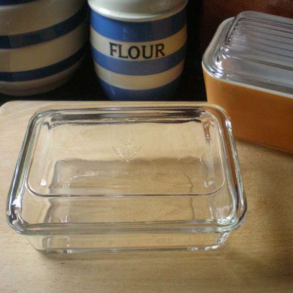 Vintage JAJ Pyrex Clear Lidded Butter Dish Glass Butter Dish Classic English Clear Pyrex Circa 1950s