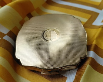 Vintage Melissa Goldtone Powder Compact Mirror with Art Deco Style Profile Design Circa 1950s Lovely Bridesmaid Gift