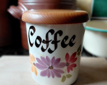 Vintage Babbacombe Pottery Coffee Storage Jar/Canister With Wooden Lid Mid Century Kitchenalia