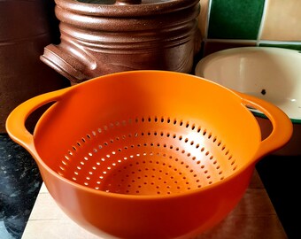 Vintage Hard Plastic Orange Colander Circa 1970s