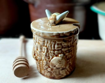 Vintage Secla Lidded Bee Honey Pot Honey Jar Made in Portugal Circa 1960s