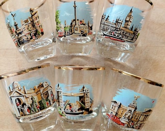 Set of Six London Scenes Shot Glasses Made in France Mid Century Barware