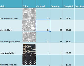 Sewing Inventory Excel Spreadsheet