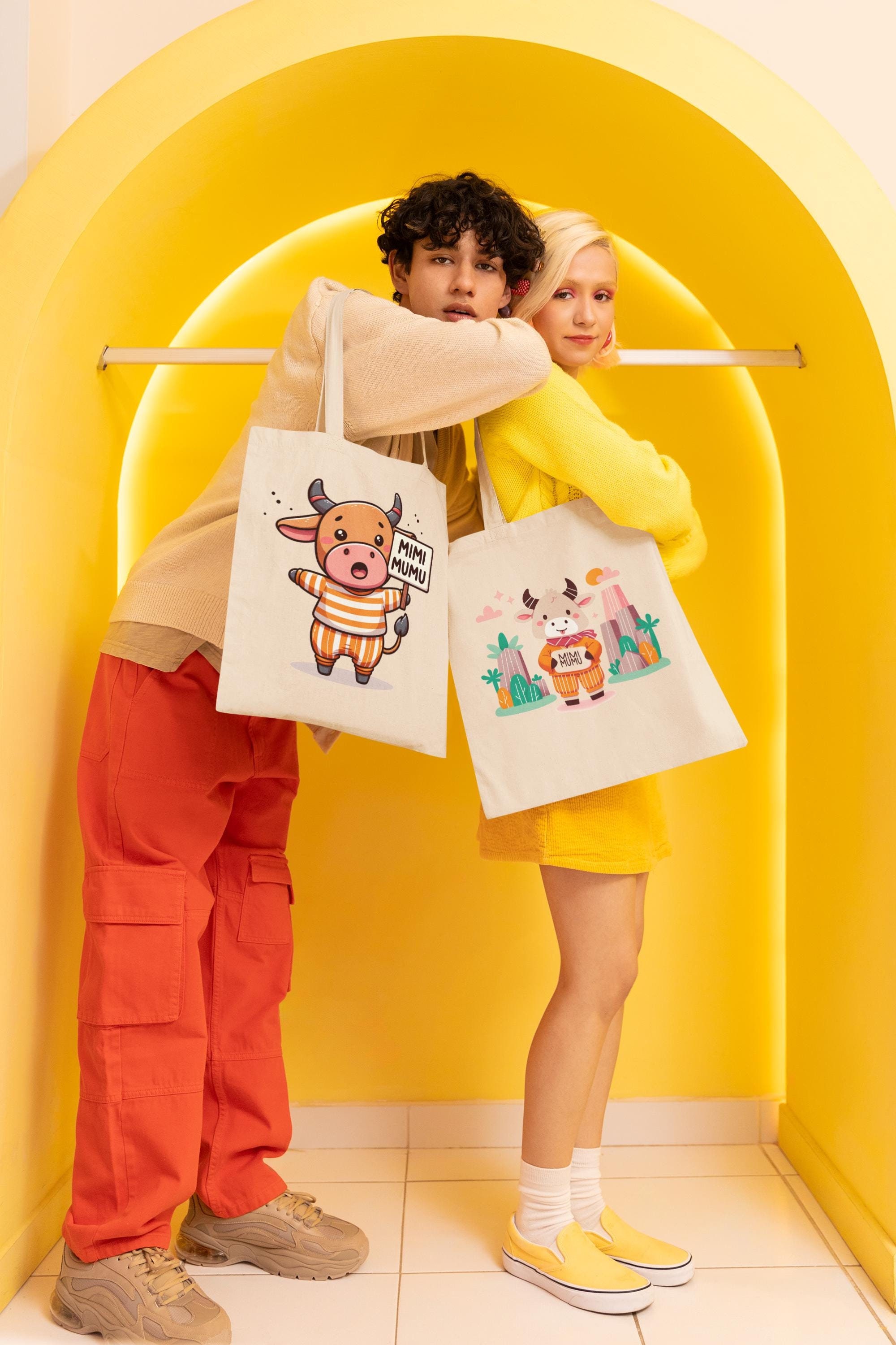 バッグ Oinimi animal bag (cow yellow) Yellow Cow Print Tote Bag, Cow or Cheetah Animal Print Best