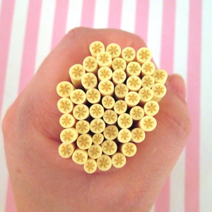 10 Yellow Banana Polymer Clay Canes, Fimo Fruit Clay Canes #F299