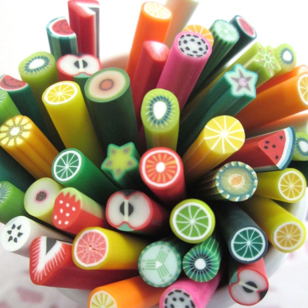 10 Assorted Fruit Polymer Clay Canes, #f301