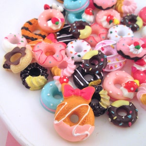 10 Assorted Flatbacked Resin Donut Cabochons, Flat Backed Plastic Doughnut Cabs #f676