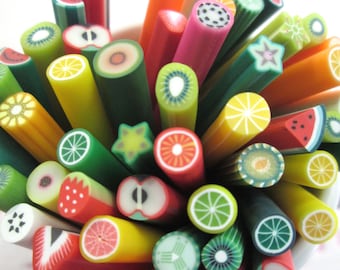 10 Assorted Fruit Polymer Clay Canes, #f301