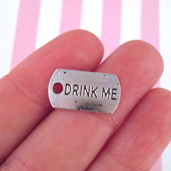 10 Silver Plated Alice in Wonderland "Drink Me" Charms L130