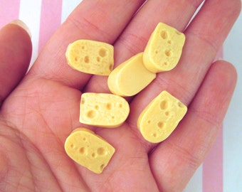 8 Miniature Swiss Cheese Slice Cabochons, Fake Food Cabochons #1304