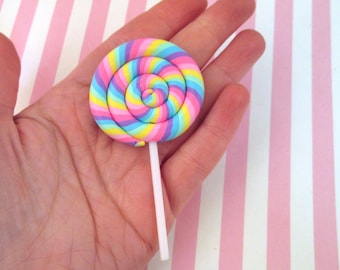 One Large Pastel Rainbow Polymer Clay Lollypops LOL 18