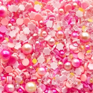 HIBISCUS POTION Round Acrylic Plastic Pearl, Flatbacked Resin Rhinestone and Flower Polymer Clay Sprinkles, Tumbler Shaker Slime Supply K104