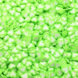 Gradient Lime Green Polymer Clay Heart Sprinkles, NON EDIBLE Valentines Fake Sprinkle Nail Slices, K252