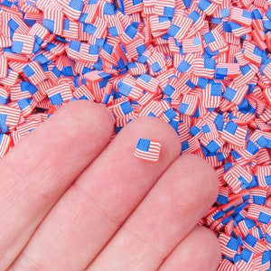 Tranches de pâte polymère drapeau américain patriotique, tranches d'art d'ongle, faux pépites non comestibles, 4 juillet, N25
