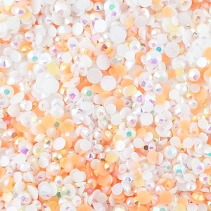 Peaches and Cream Daydream Shaker Flatbacked Round Resin Rhinestone Mix, Acrylic Plastic Flat Backed Rhinestones, Glue on Decoden Mix K123