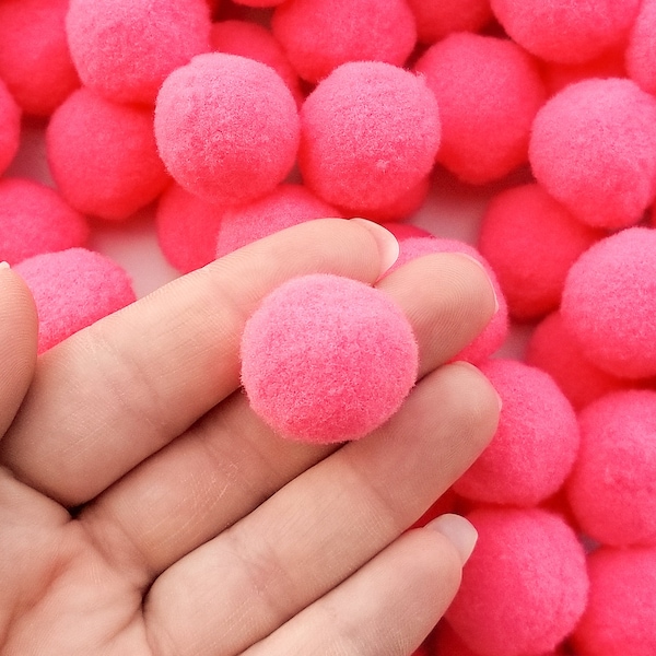 Fifty 25mm Magenta Pink Mochi Balls, Pom Poms, Approx. 50 Pieces for Crafts and Slimes