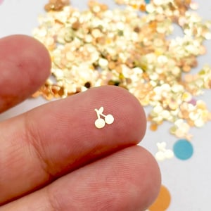 50 Tiny 5mm Gold Toned Metallic Cherry Cabochons, Cute Kawaii Nail Fruit Cabs, Charm Resin Supplies 1465