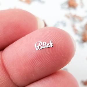 50 Tiny 6mm Silver Toned Metallic Bitch Cabochons, Cute Kawaii Nail Word Cabs, Charm Resin Supplies, Resin add-on #1418