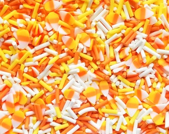 CANDY CORN MELLOWCREAM Fall Themed Orange Candy Corn Sprinkle Slices, Polymer Clay Fake Sprinkles, Fimo Slices, V249