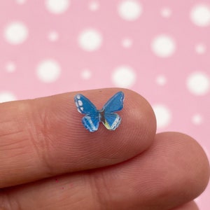 10 Blue Acrylic Plastic Nail Butterfly Cabochons, Tiny Butterflies, 8mm Resin Bug Cabs, #1783